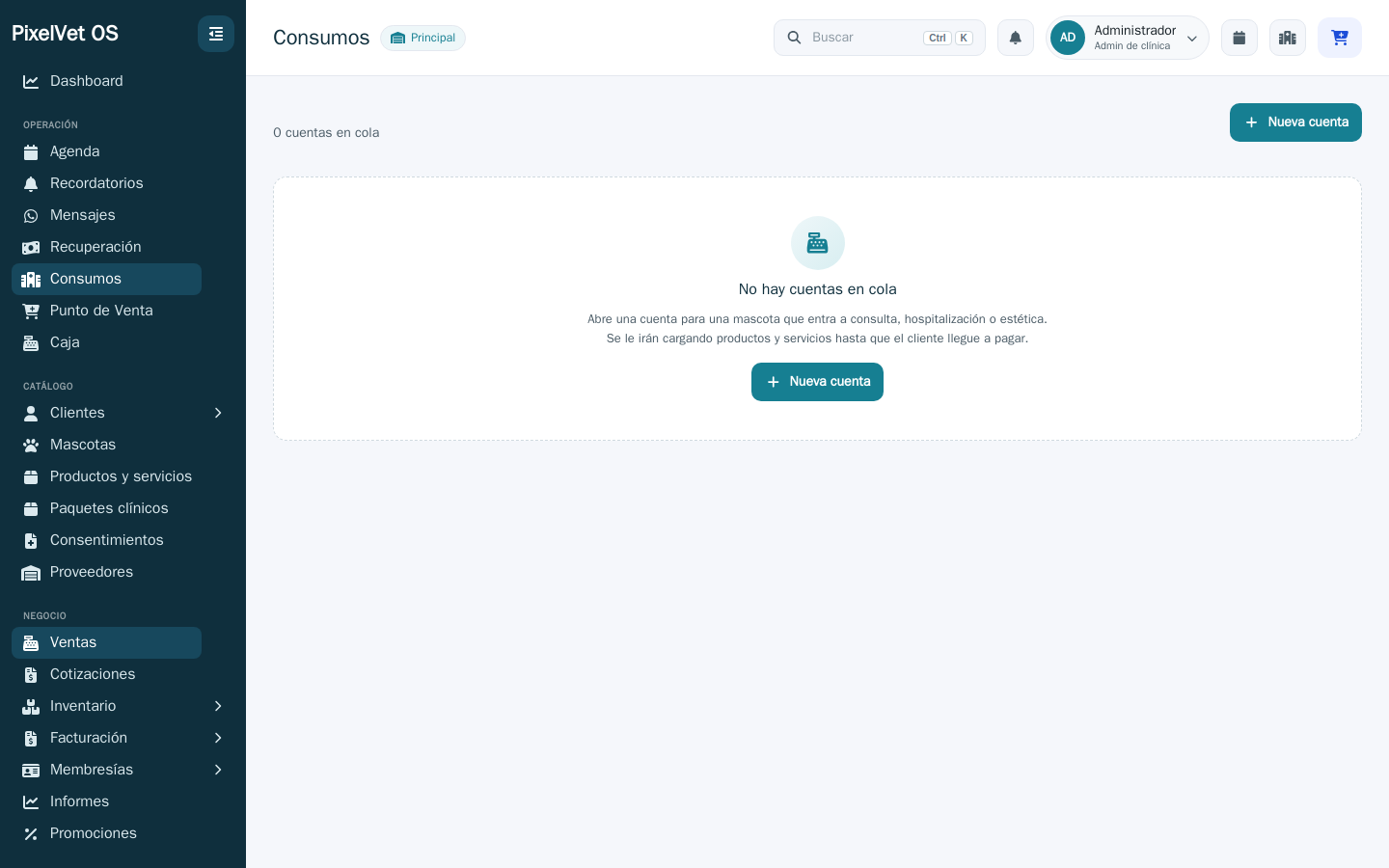 Lista de cuentas abiertas (consumos) pendientes por cobrar.