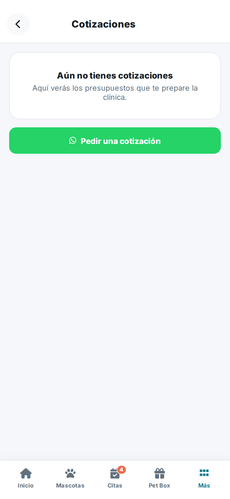 Lista de cotizaciones (presupuestos) en la app.