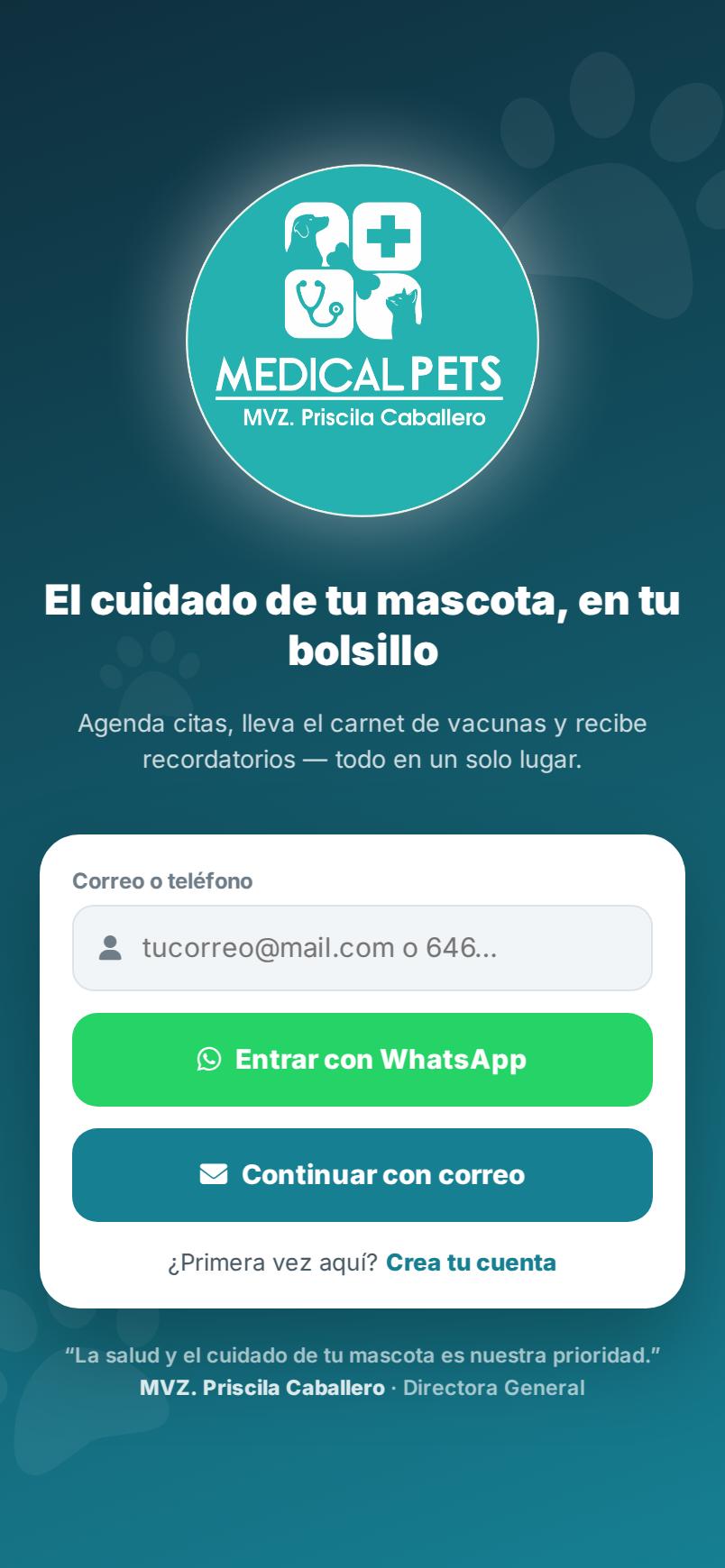 Pantalla de bienvenida e inicio de sesión de la app del cliente.