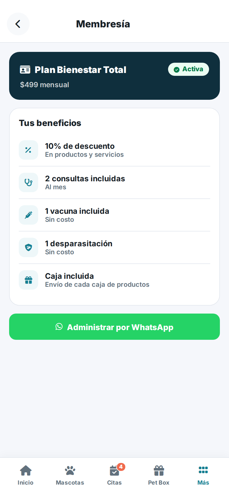 Pantalla de Membresía en la app.